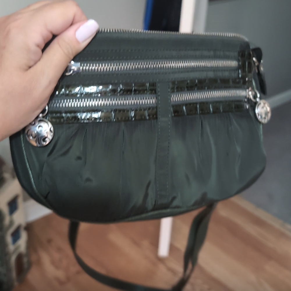 Brighton Twister Go Go Pouch Olive Green Nylon Crossbody Handbag
